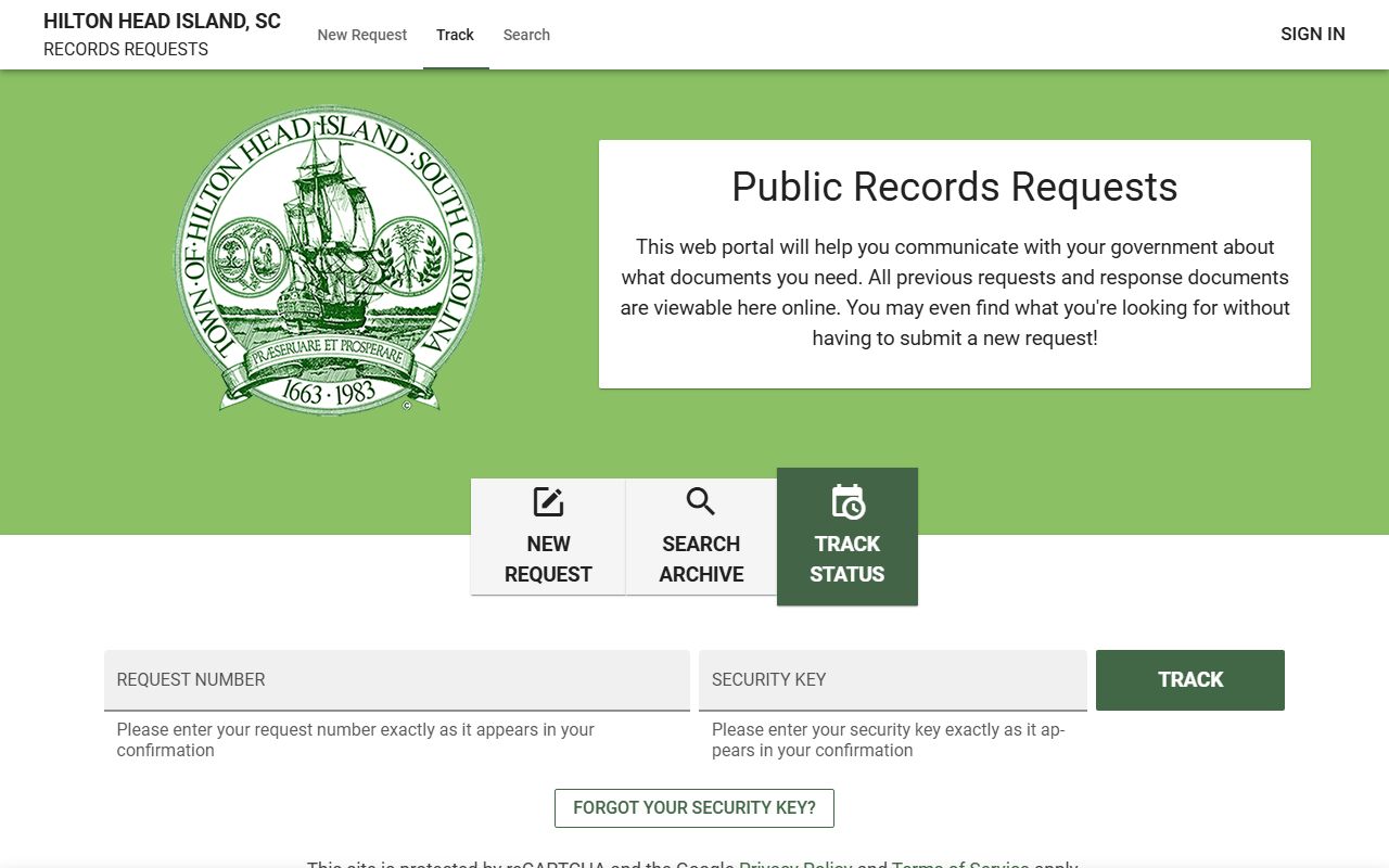 Hilton Head Island online FOIA portal for submitting public records requests