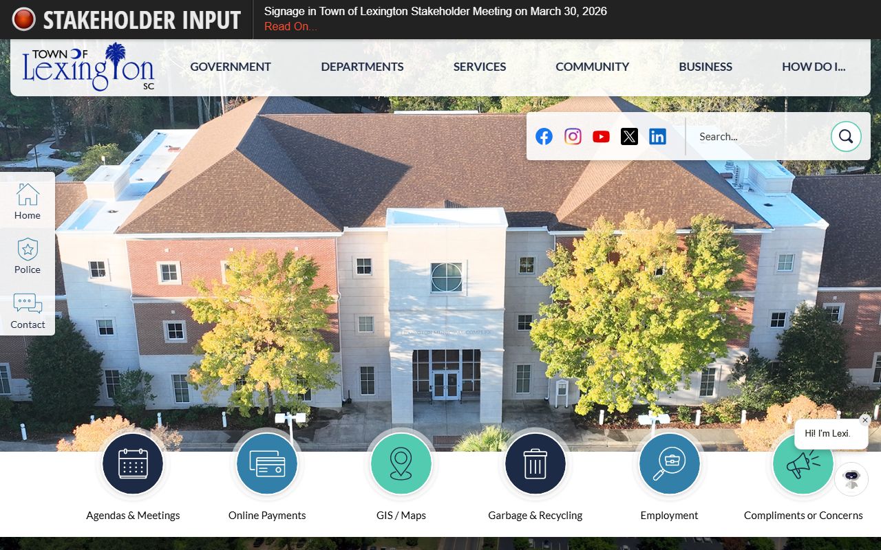 Town of Lexington official website with police department and recent bookings information