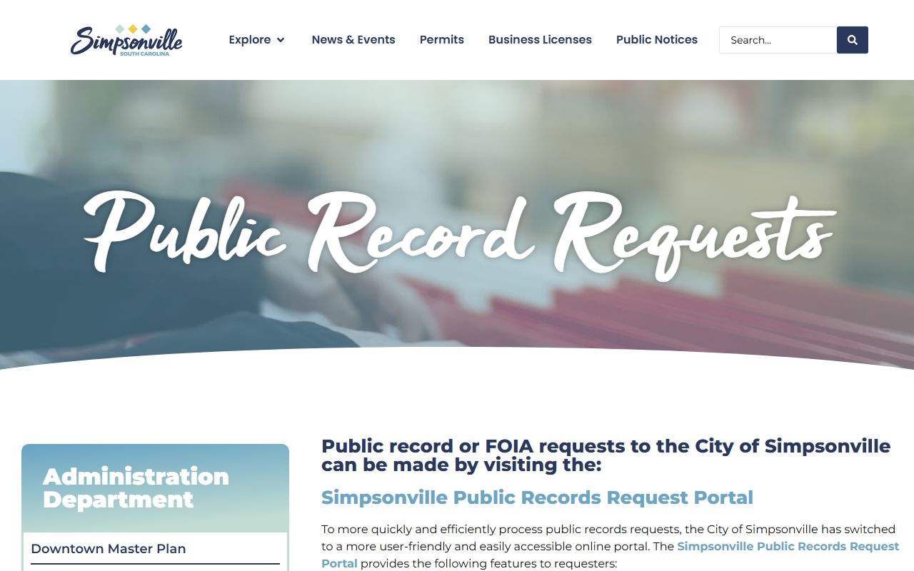 Simpsonville public records request portal for recent bookings and arrest information