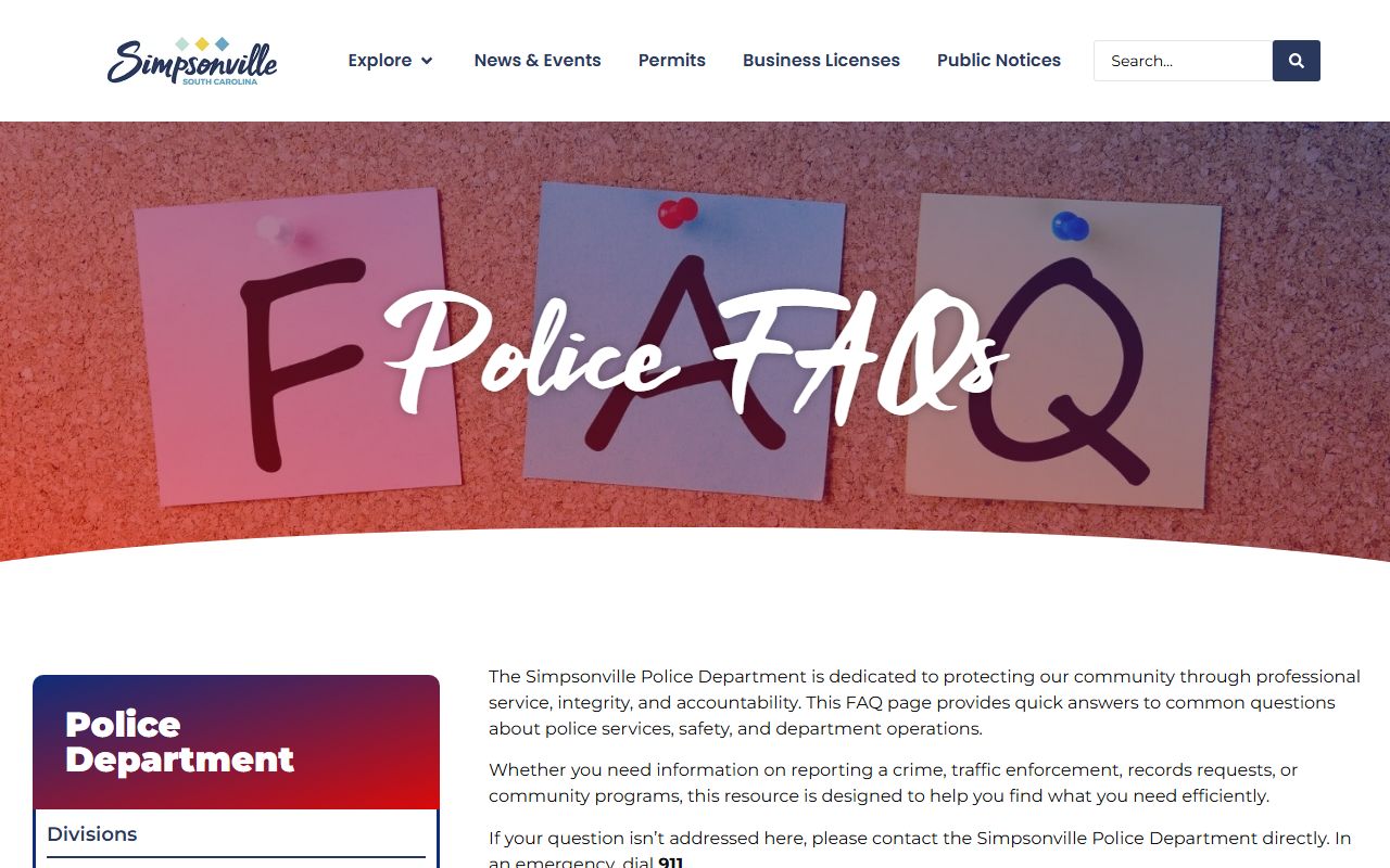 Simpsonville Police Department divisions involved in Simpsonville recent bookings