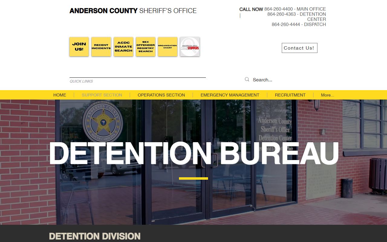 Anderson County Sheriff's Office website for recent bookings and inmate search