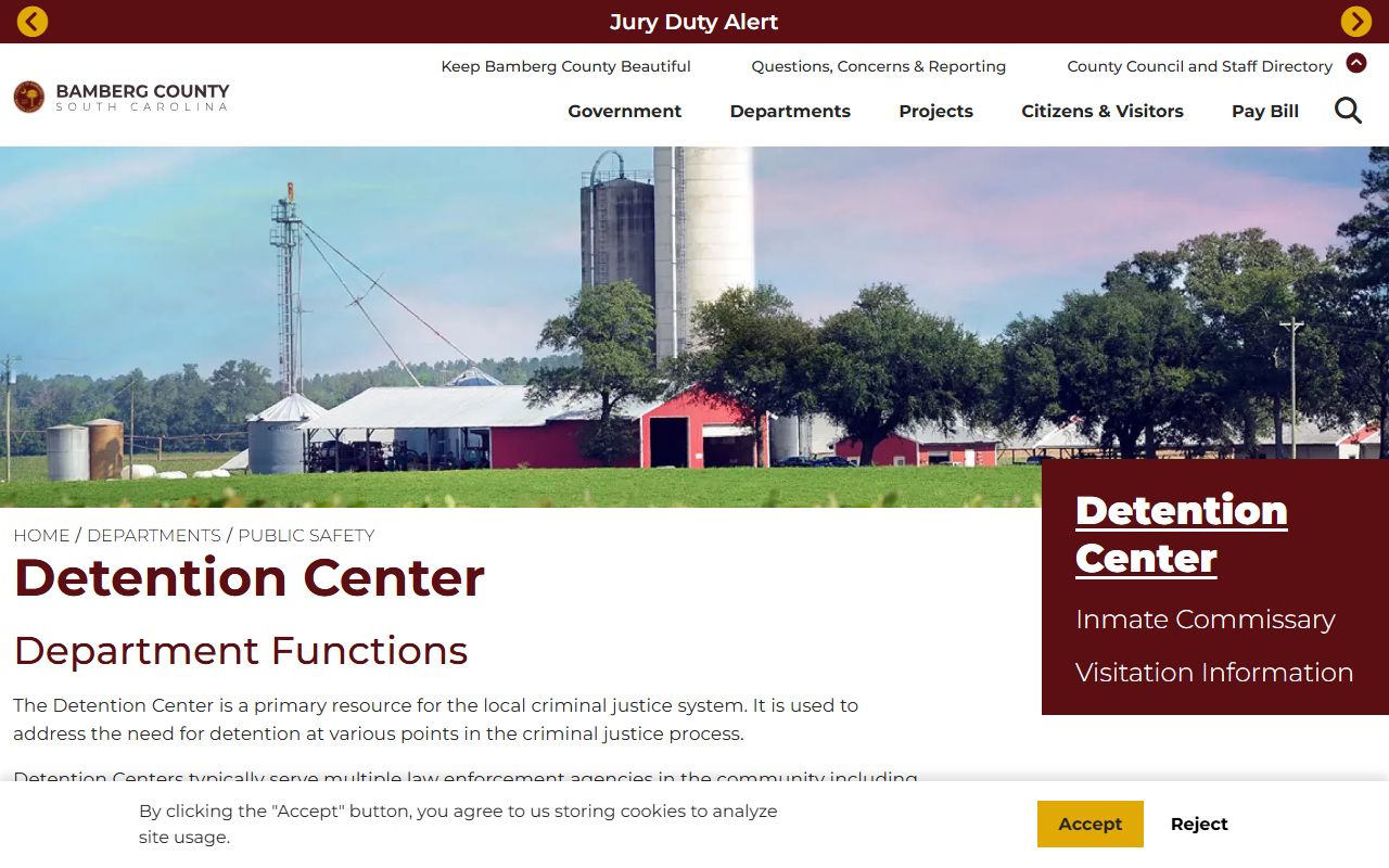 Bamberg County Detention Center website for jail roster and recent bookings search