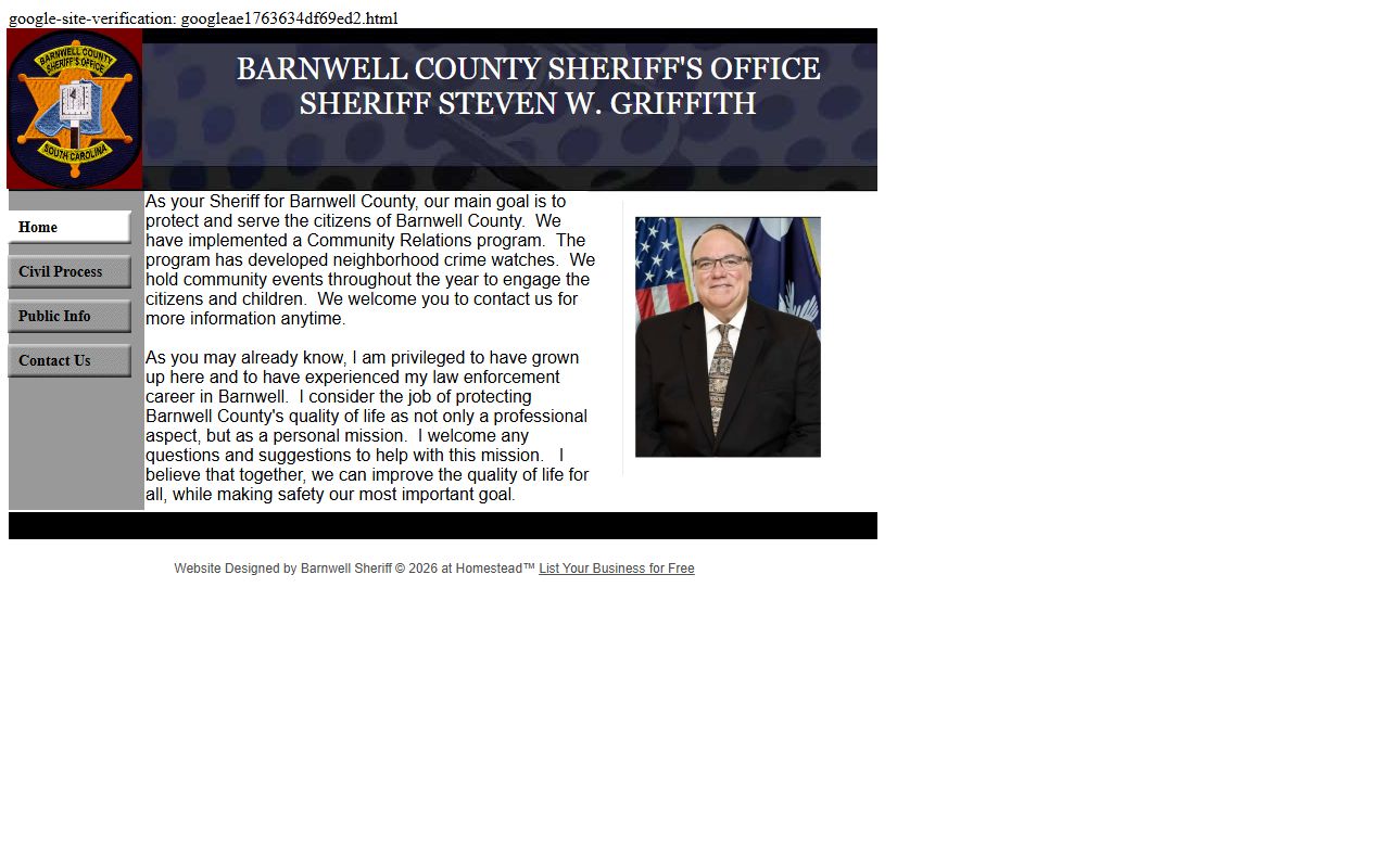 Barnwell County Sheriff's Office website for arrest records and recent bookings search