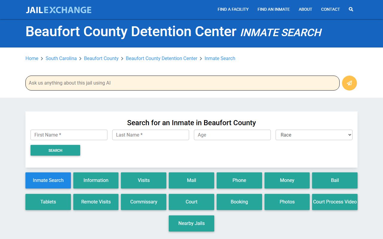 Beaufort County inmate search and mugshots via JailExchange for recent bookings lookup