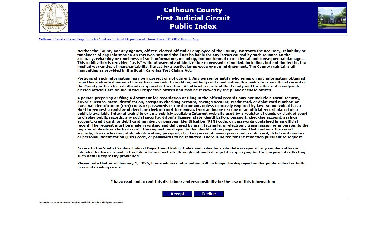 Calhoun County Public Index for searching recent booking records