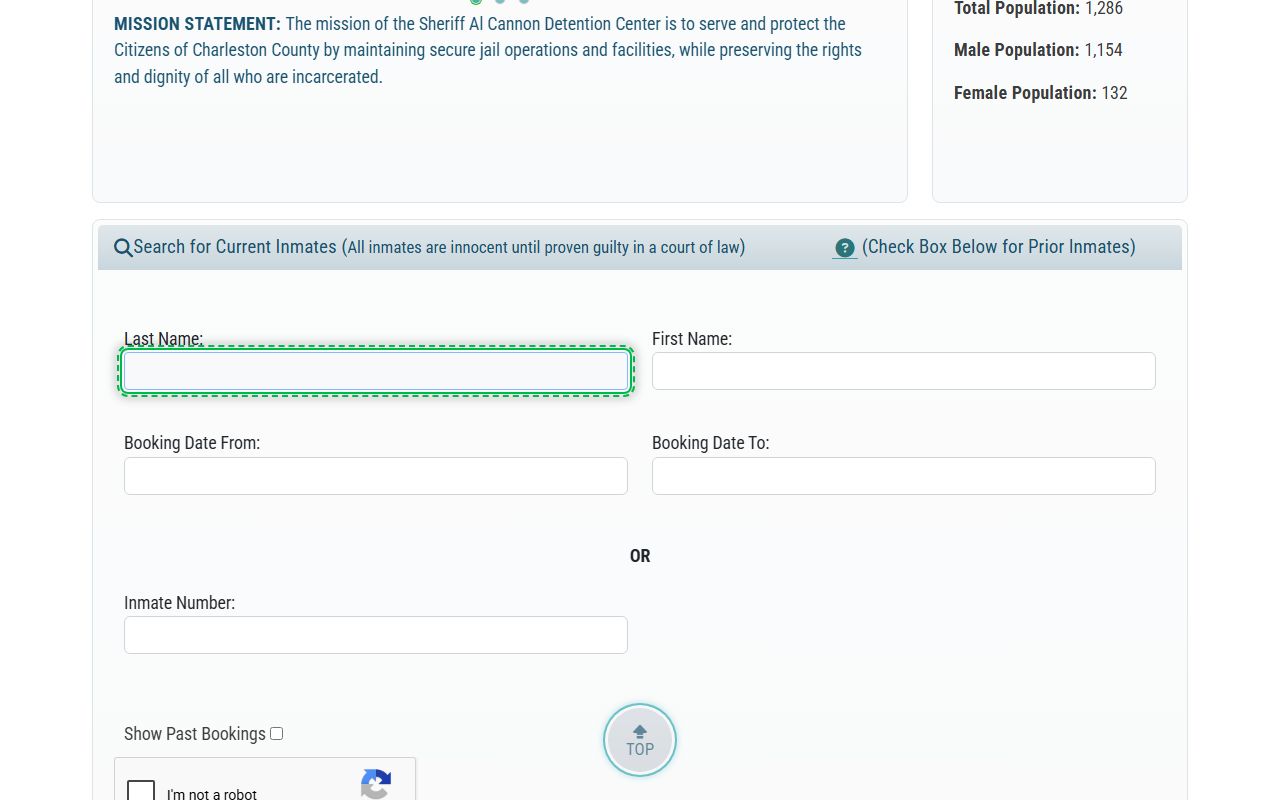 Charleston County inmate search portal for finding recent bookings by name or date
