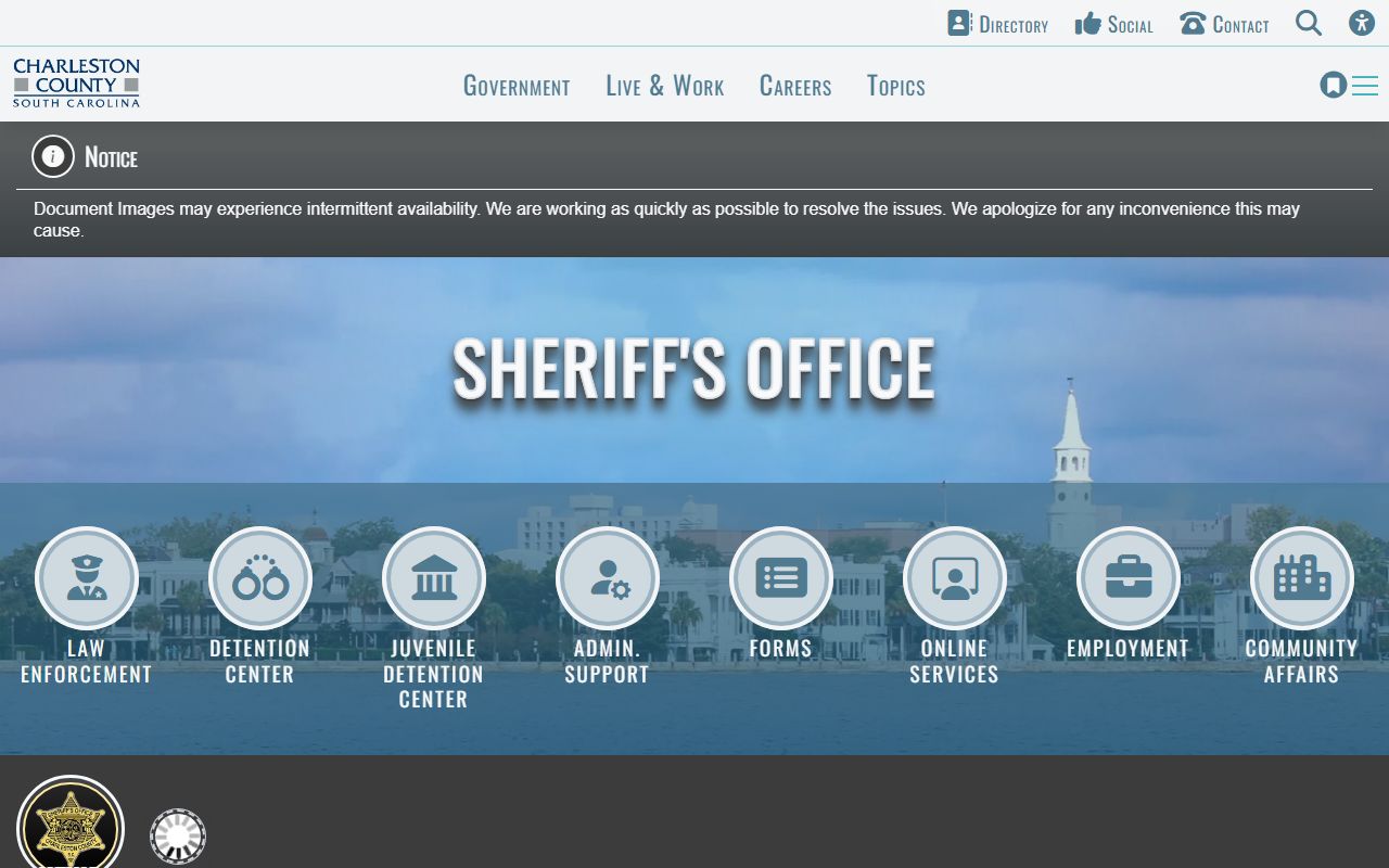 Charleston County Sheriff's Office portal for recent bookings and inmate services