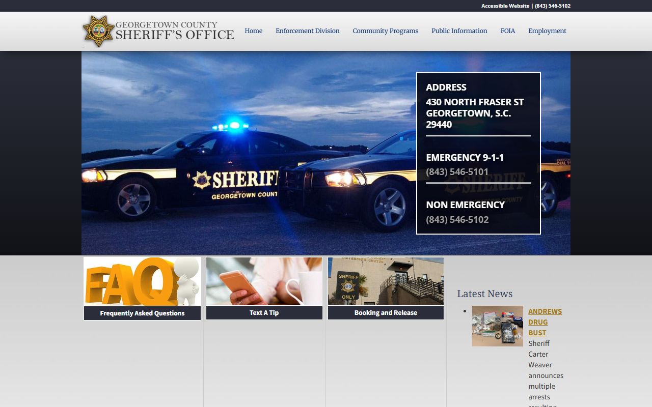 Georgetown County Sheriff's Office website for recent bookings and inmate information