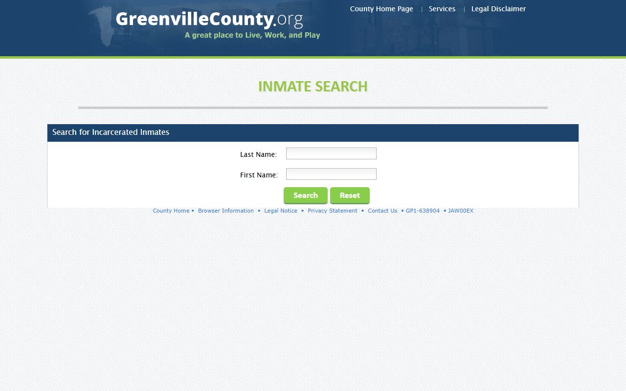 Greenville County inmate search portal for recent bookings