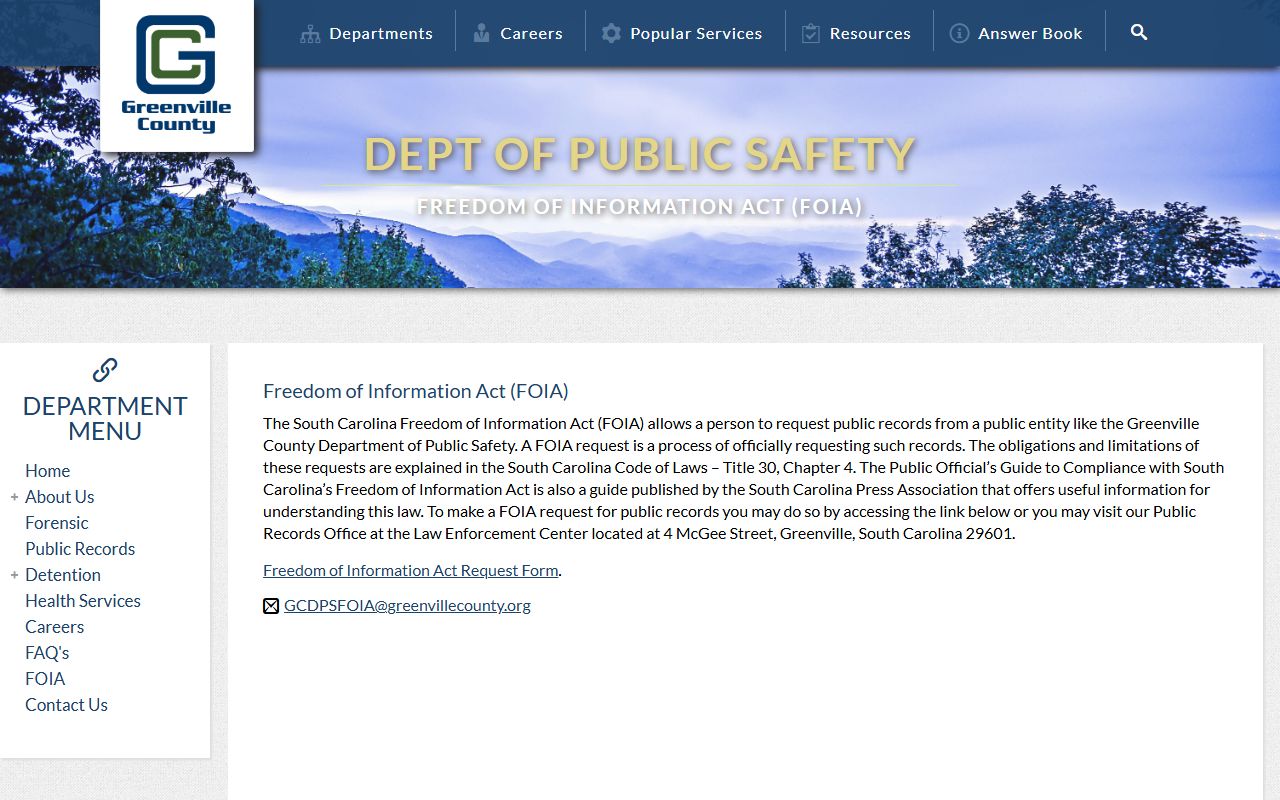 Greenville County public safety and records portal for booking and arrest information