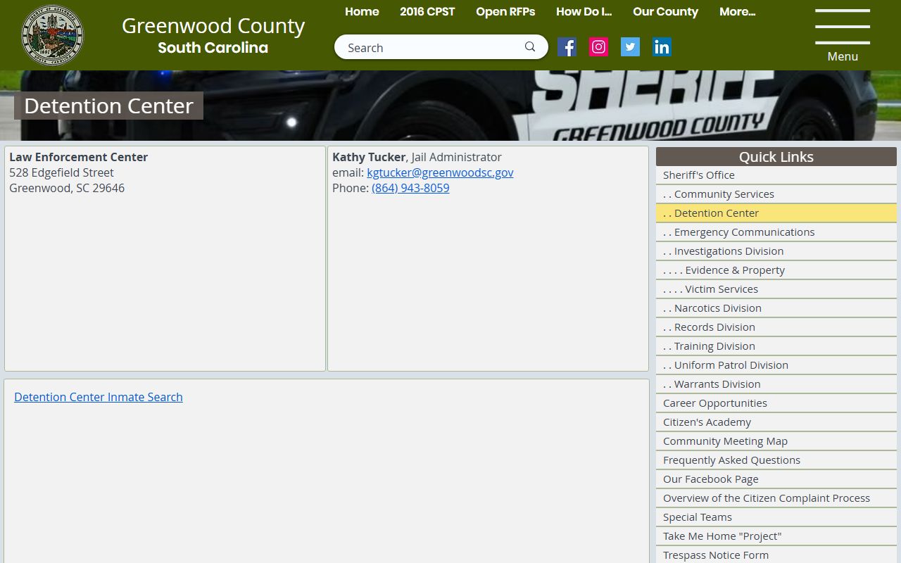 Greenwood County Detention Center for inmate search and recent booking records