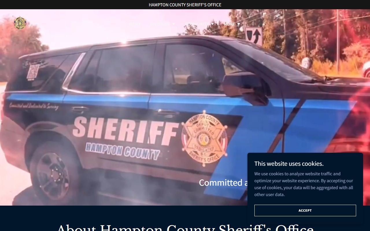 Hampton County Sheriff's Office website for recent bookings and inmate search