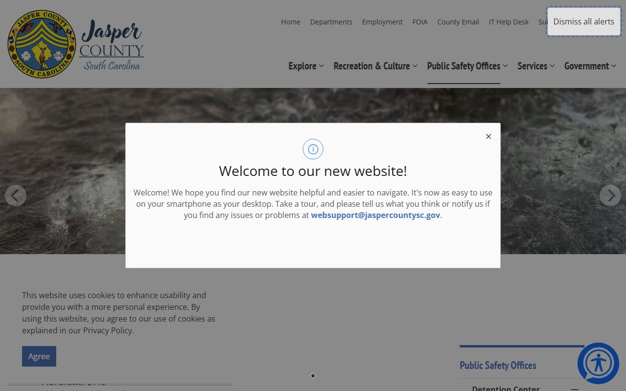 Jasper County Detention Center official page with booking and inmate information