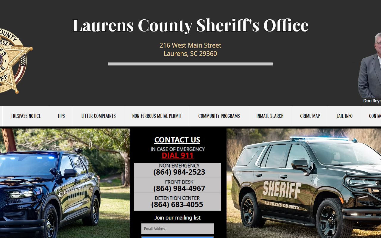 Laurens County Sheriff's Office website for recent bookings and arrest record access