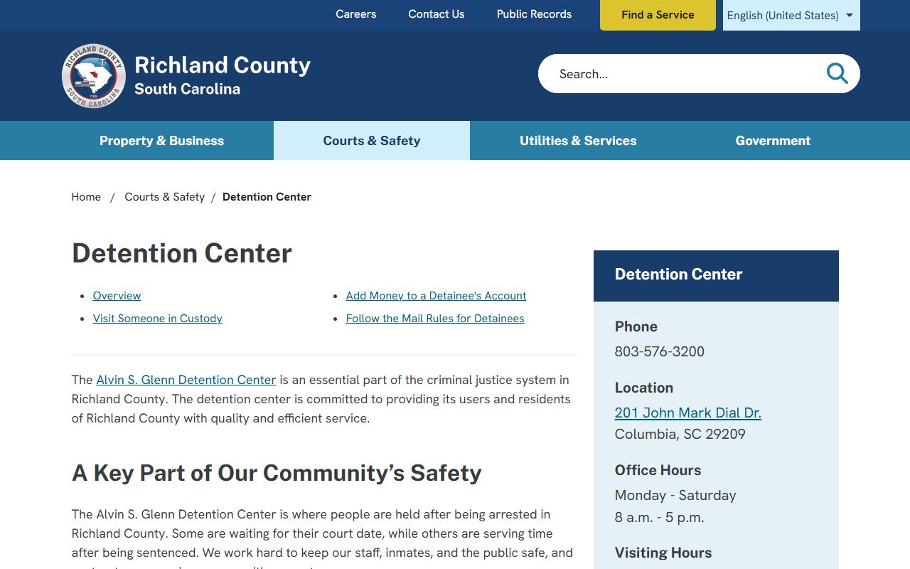 Richland County Alvin S. Glenn Detention Center for recent bookings and inmate search