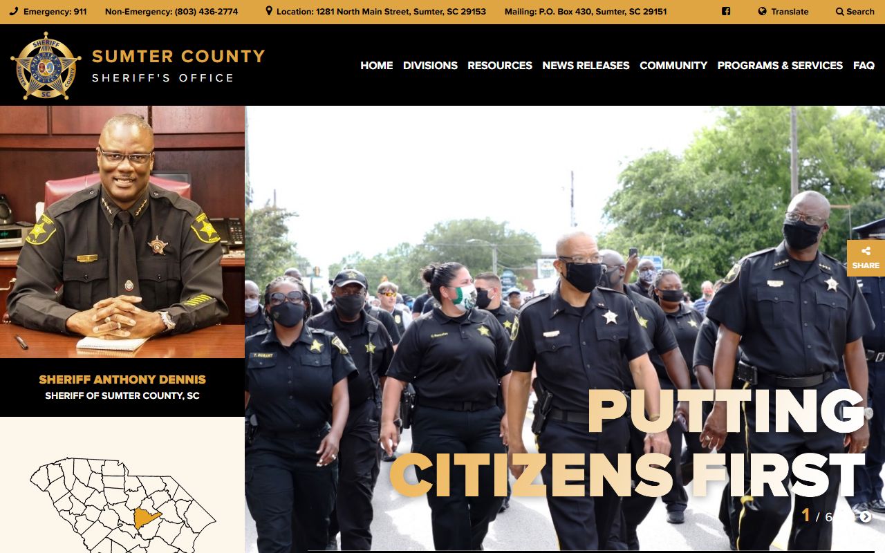 Sumter County Sheriff's Office website for arrest and booking information