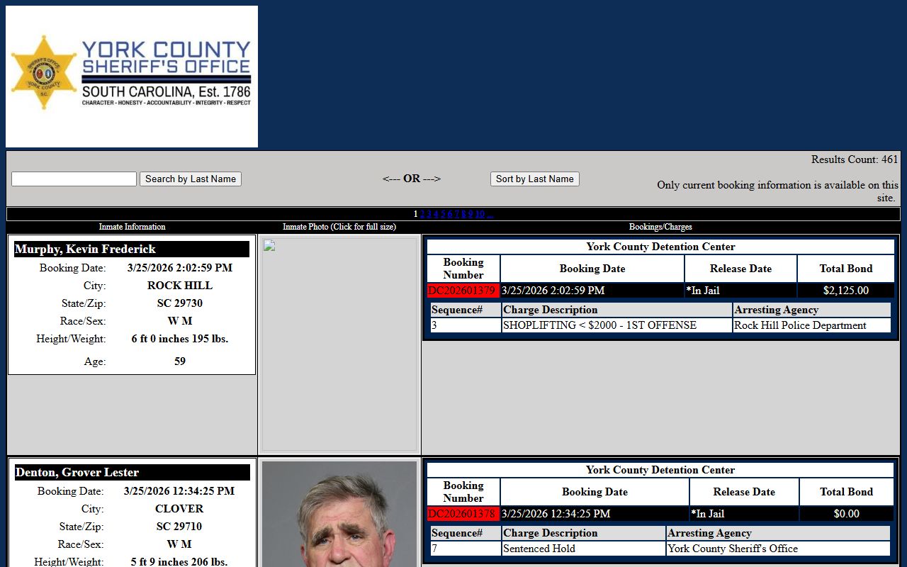 York County Government inmate search for recent bookings and arrest records