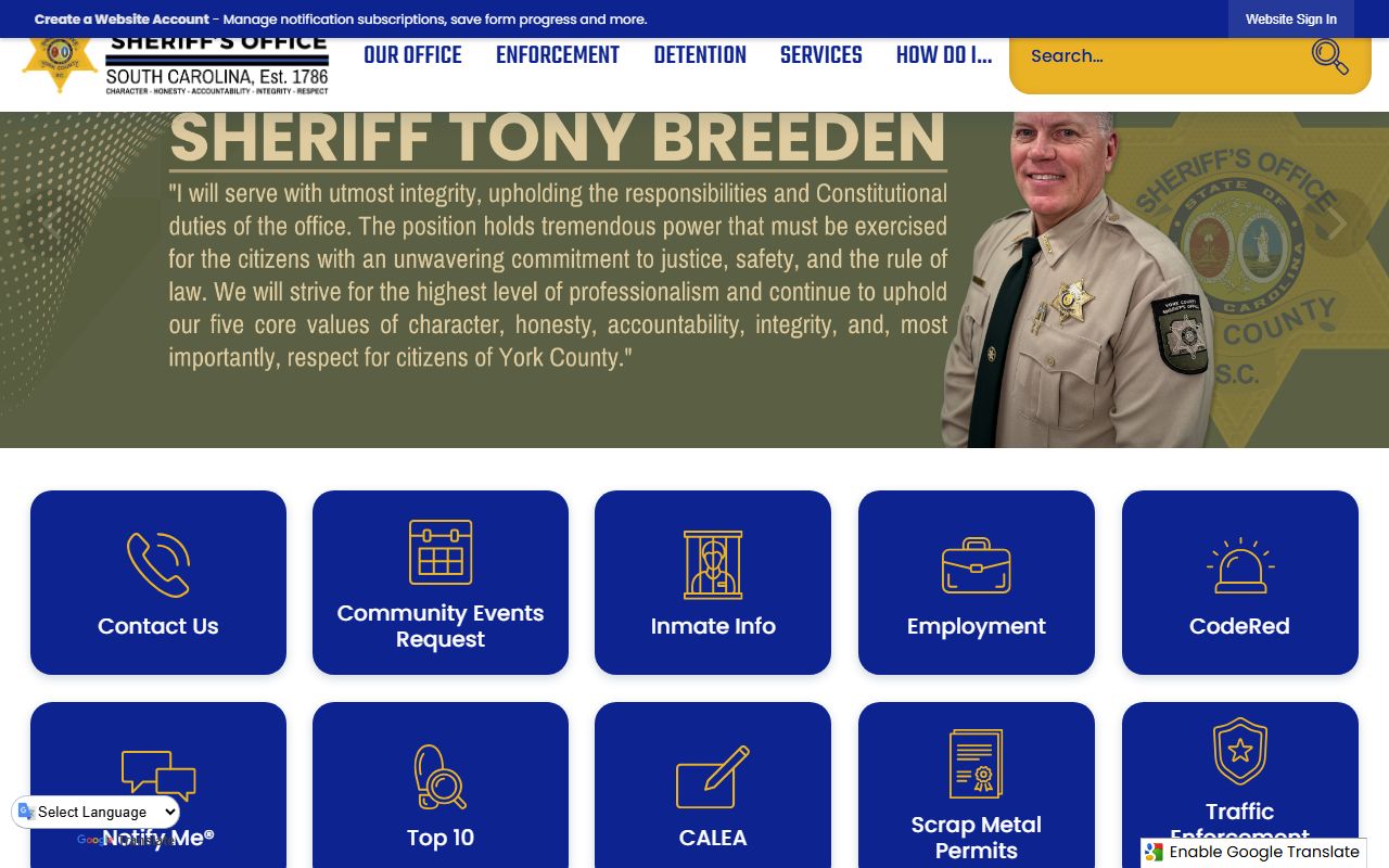 York County Sheriff's Office website for recent bookings and inmate search