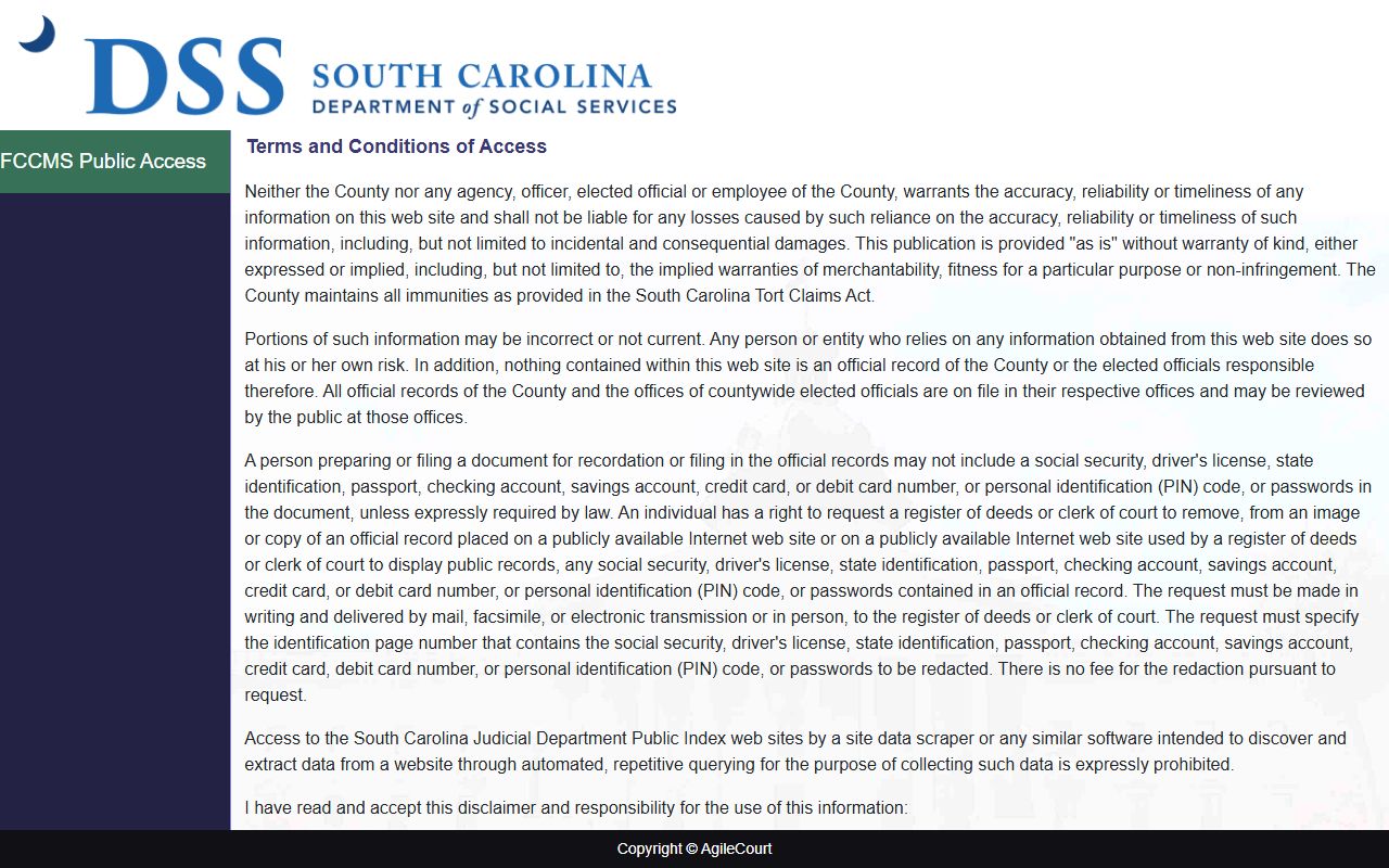 South Carolina child support portal linked to public records and recent bookings data