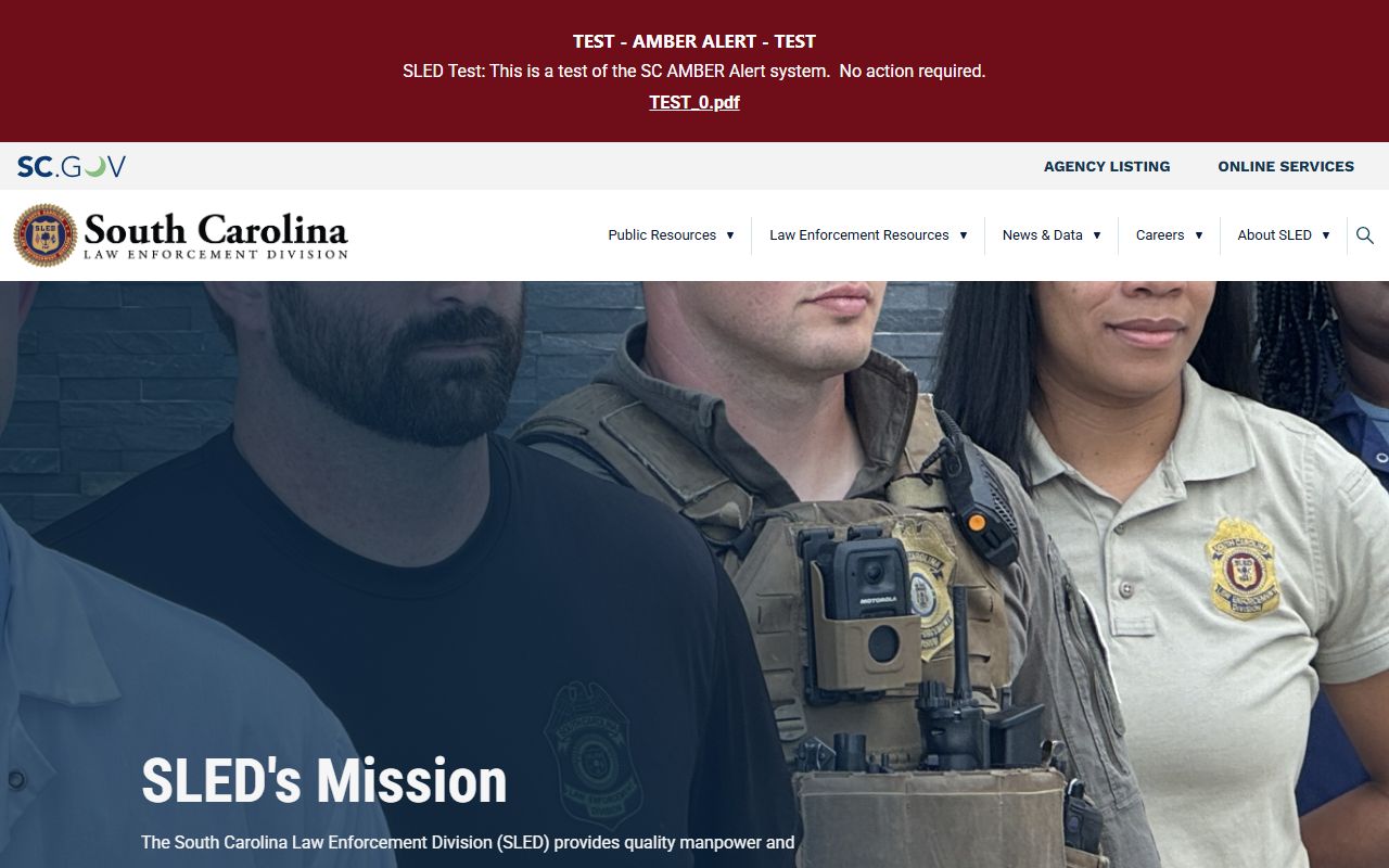 SLED main website for South Carolina recent bookings and criminal history search